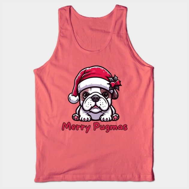 Merry Pugmas Funny Christmas Pug Dog Pet Puppy Xmas Secret  Santa Tank Top by Japanese Fever